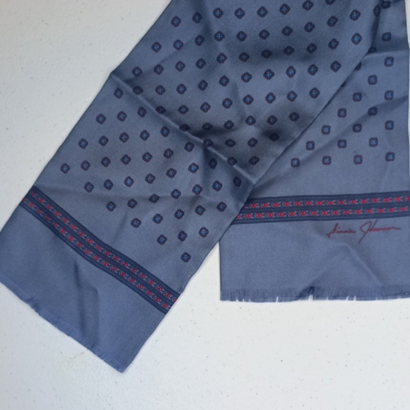 Silk Dark Grey Dainty Geometric Pattern Men's Skinny Scarf By Jimmie Johnson - Picture 4 of 8